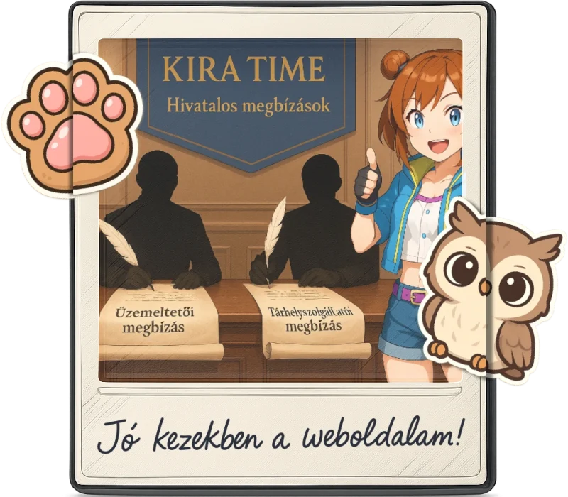 Kira, a magyar VTuber karakter hivatalos megbízások között – impresszum illusztráció